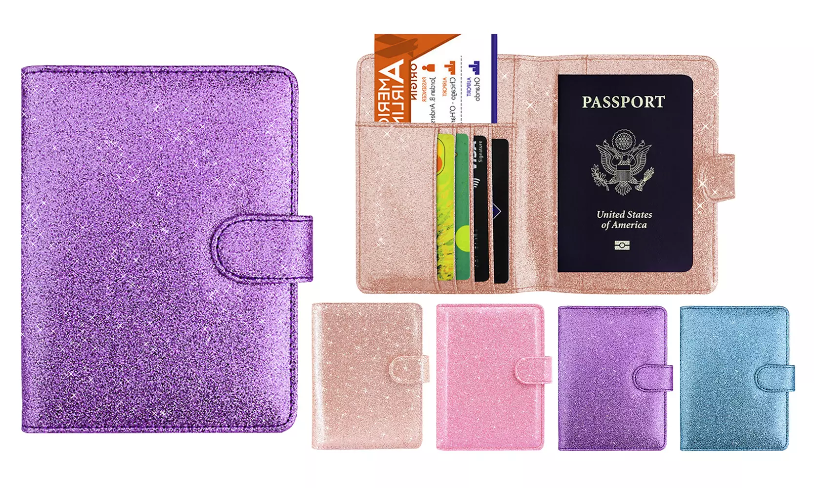 Women's Multi Function Glitter Bling RFID Passport Holder and Travel Organizer - Primary Image
