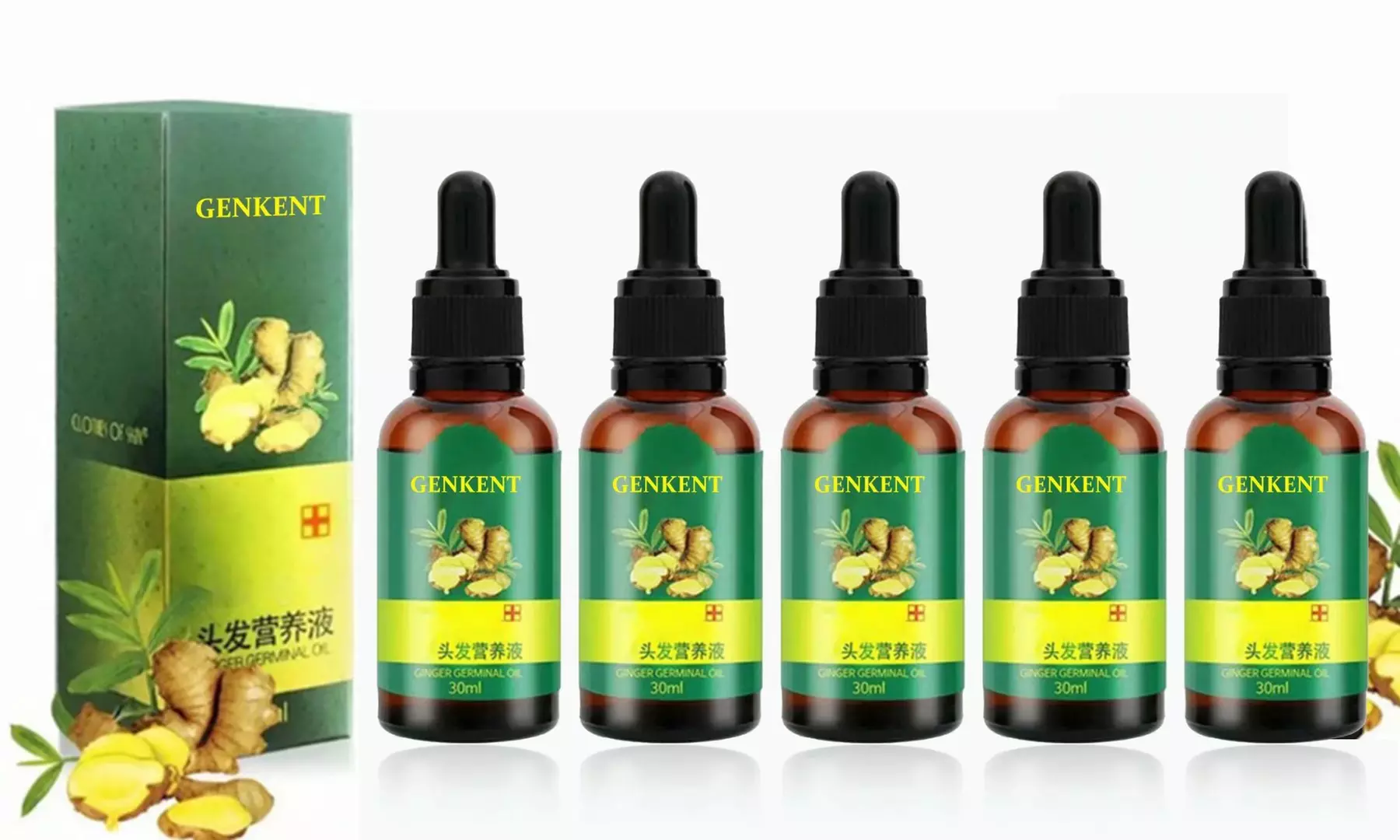 5 Bottle Hair Regrow Serum 7 Day Ginger Germinal Serum Essence Serum 5 x 0.1oz - Primary Image