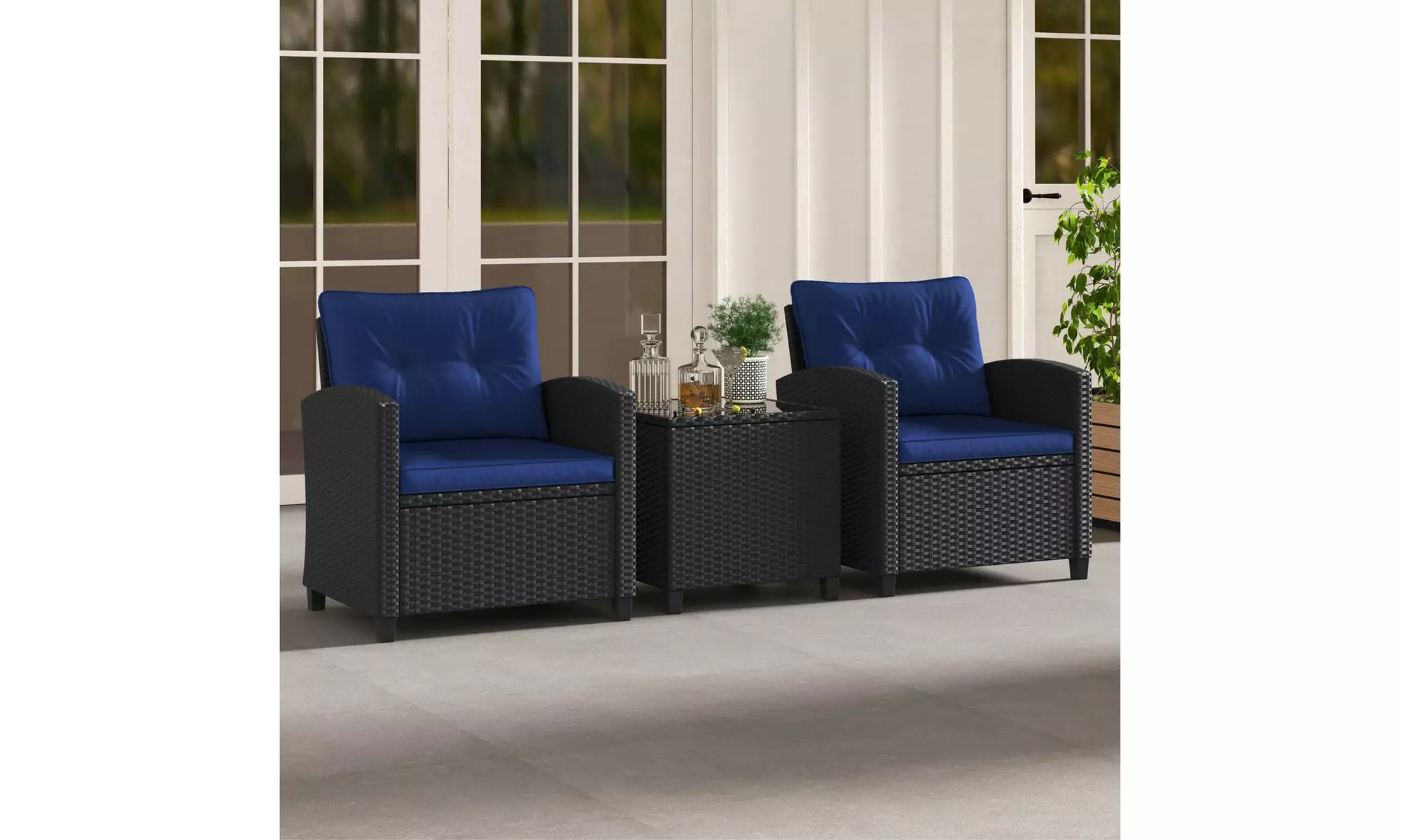  Three-Piece Costway Patio Furniture Set with Tempered Glass Coffee Table