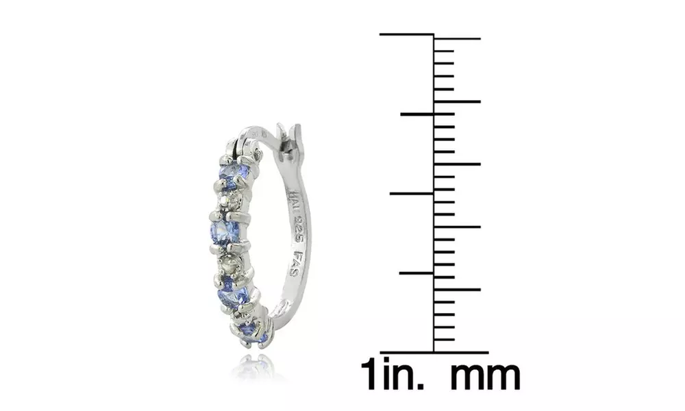 Genuine Tanzanite and Diamond Accent Hoop Earrings in Sterling Silver