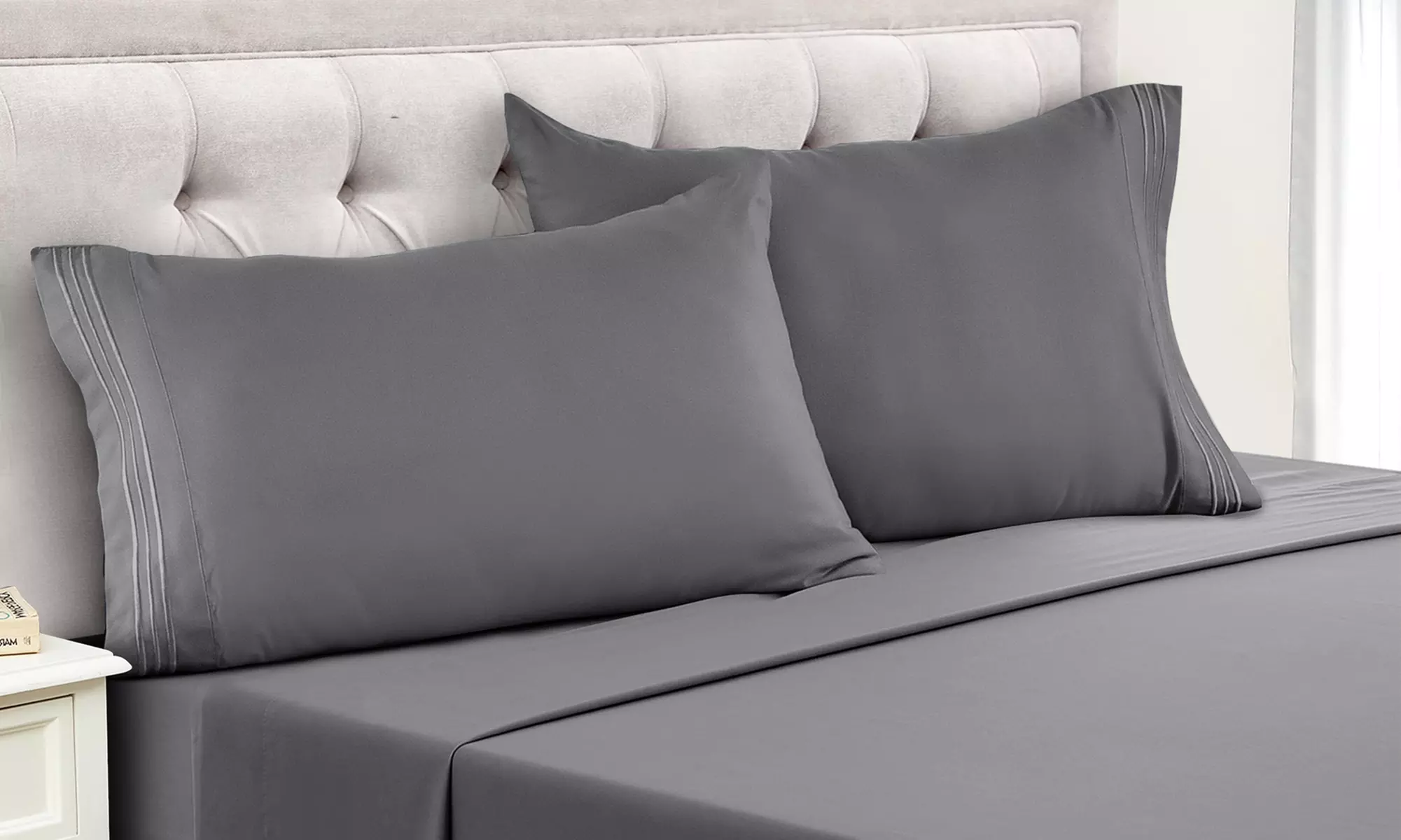 Lux Decor 6pc Wrinkle Free Microfiber Bed Sheet Set with Embroidered Pillowcases