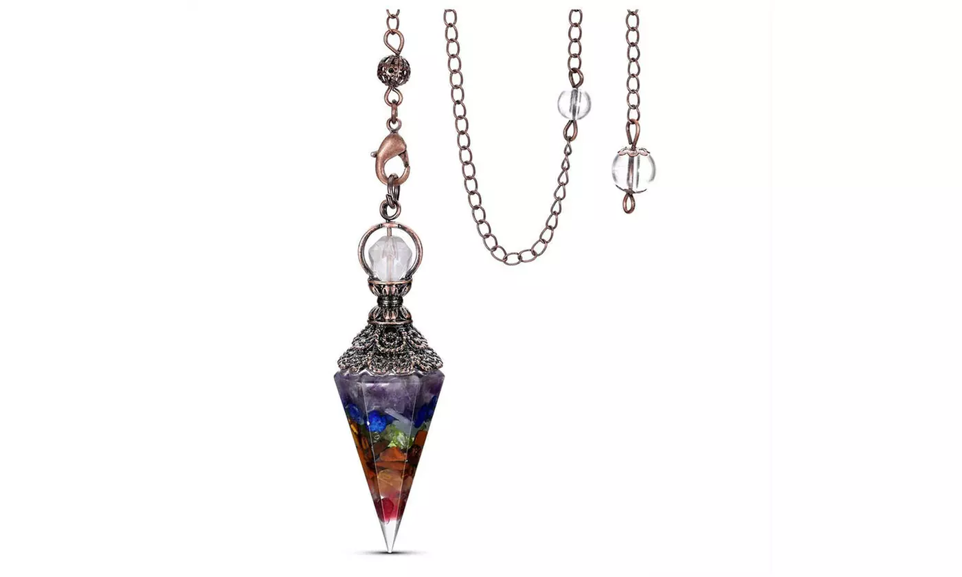 Natural Quartz Chakra Crystal Reiki Gemstone Orgone Pendulum Pendant with Box