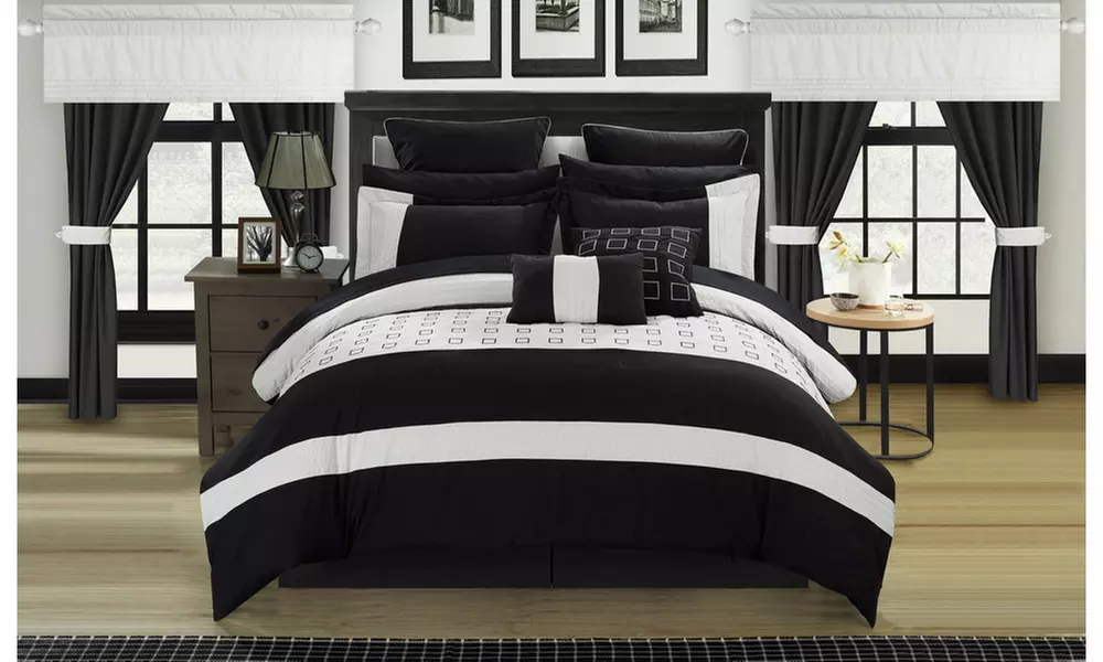 24 or 25 Piece Colbert Embroidery color block Bed In a Bag Comforter Set - Primary Image