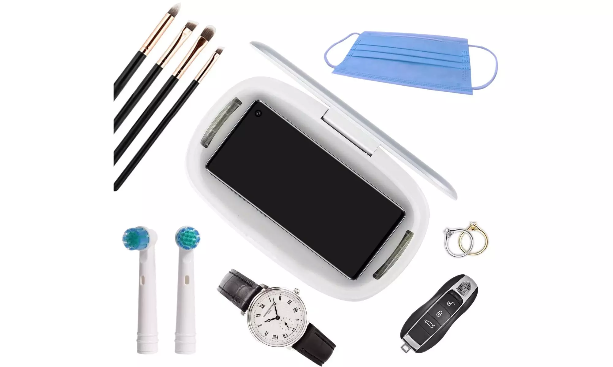 Portable Multi-function Sterilizer Box UV Light Wireless Charging phone - White - Second Medium