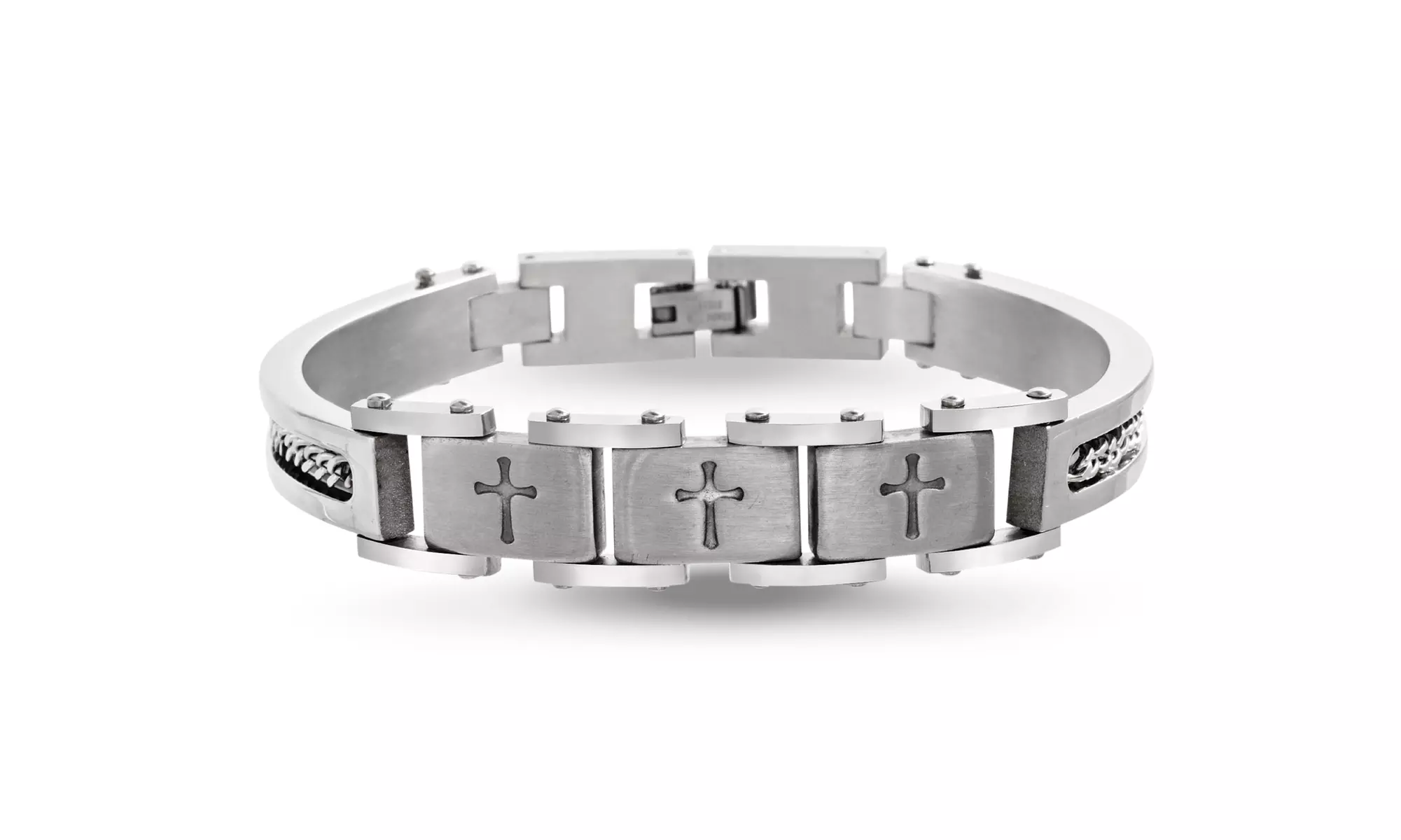 Reinforcements Stainless Steel Curb Chain Cross Men's Bracelet - Primary Image