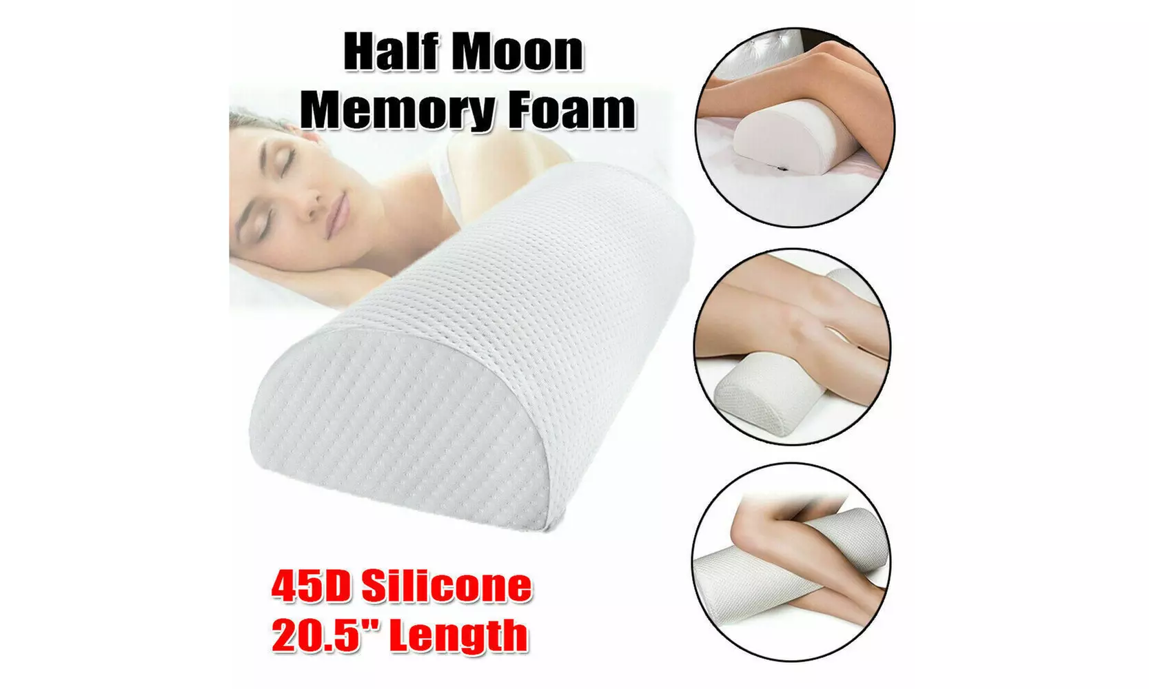 US Half-Moon Bolster Pillow For Back Pain Jiaao Memory Foam Knee Support Pillow - Primary Image