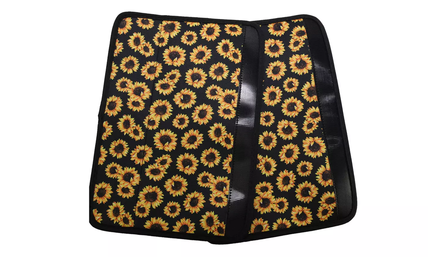 4pcs Sunflower Car Interior Steering Wheel Cover&Seat Belt Pads&Keychain Set