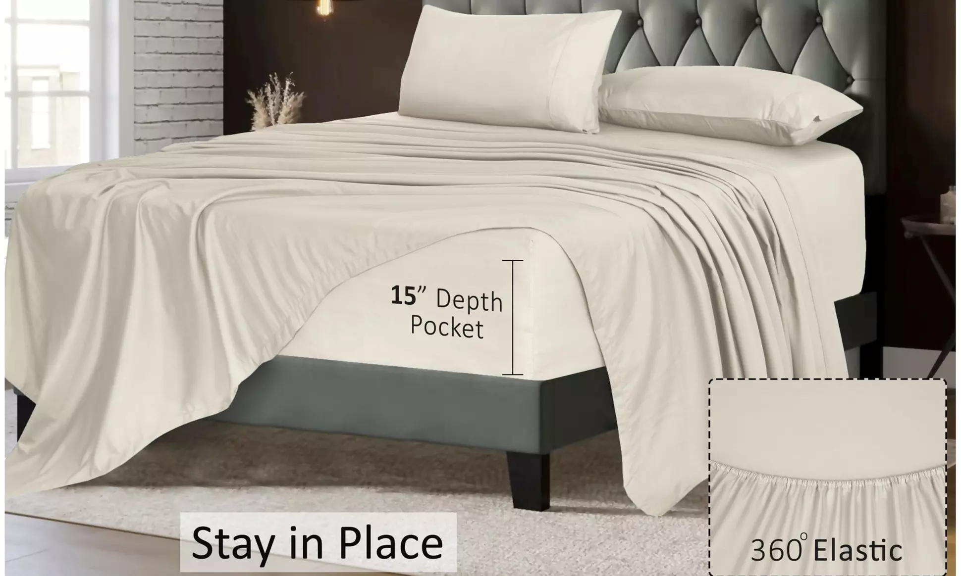 Ruvanti 1800 Series 4 Piece Microfiber Bed Sheet Set Soft Deep Pocket Sheet