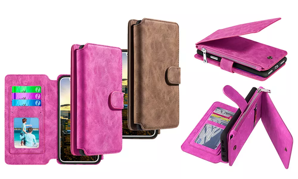 WalvoDesign Leather Credit Card Folio Wallet Pouch for iPhone and Samsung - Primary Image