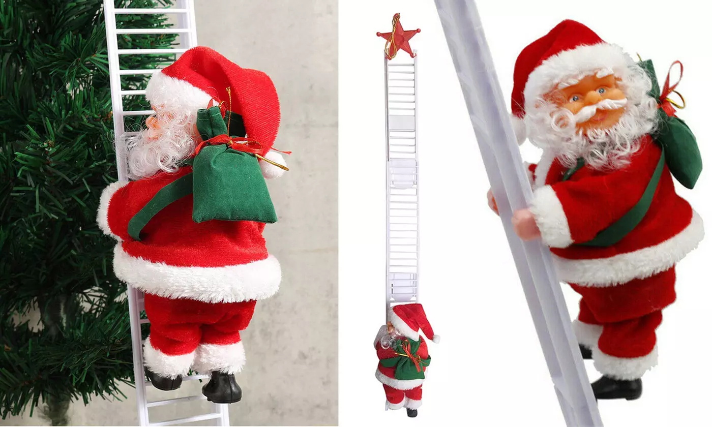 Animated Musical Santa Claus Doll Electric Climbing Ladder Tree Christmas Decor - Primary Image