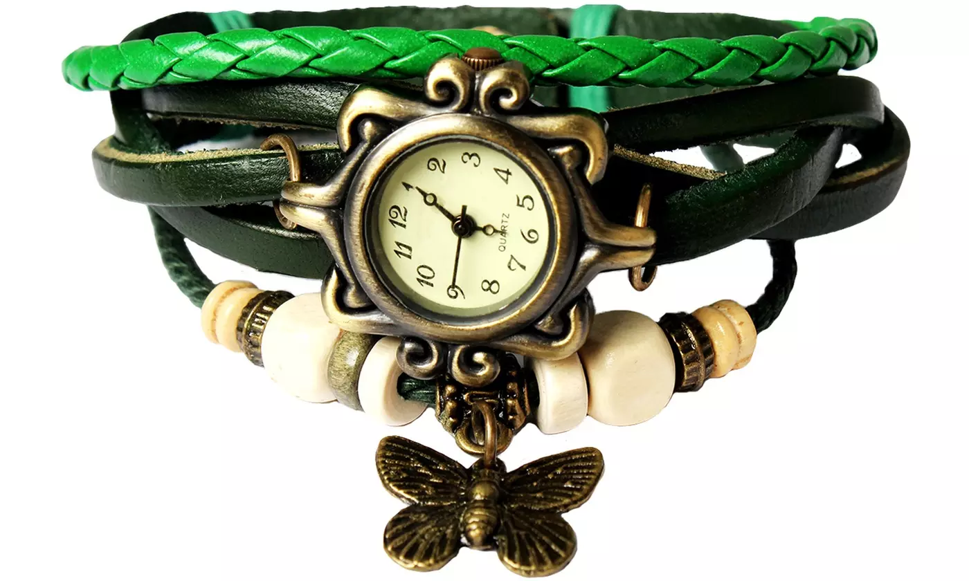 Women's Vintage Bohemian Vegan Leather Watch  (Charm And Color Choices)