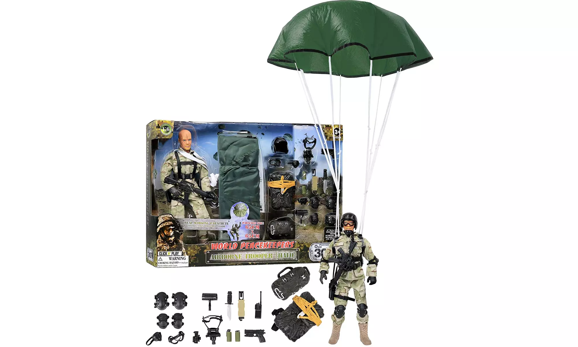 Military Airborne Paratrooper 12"" Action Figure Play Set Accessories - Primary Image