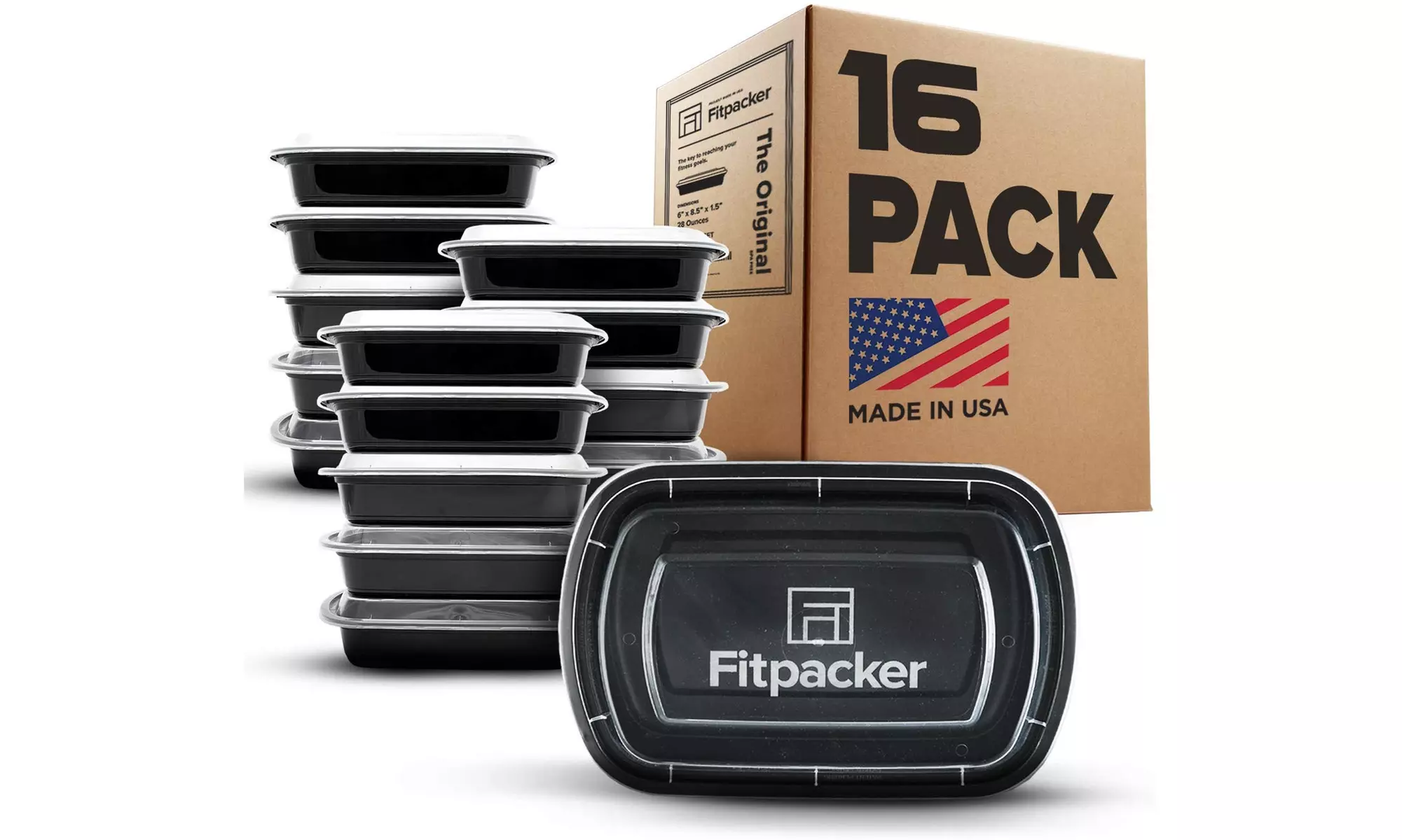 Fitpacker Meal Prep Containers - 28oz Portion Control Lunch Bento Box- 16 Pack - Primary Image