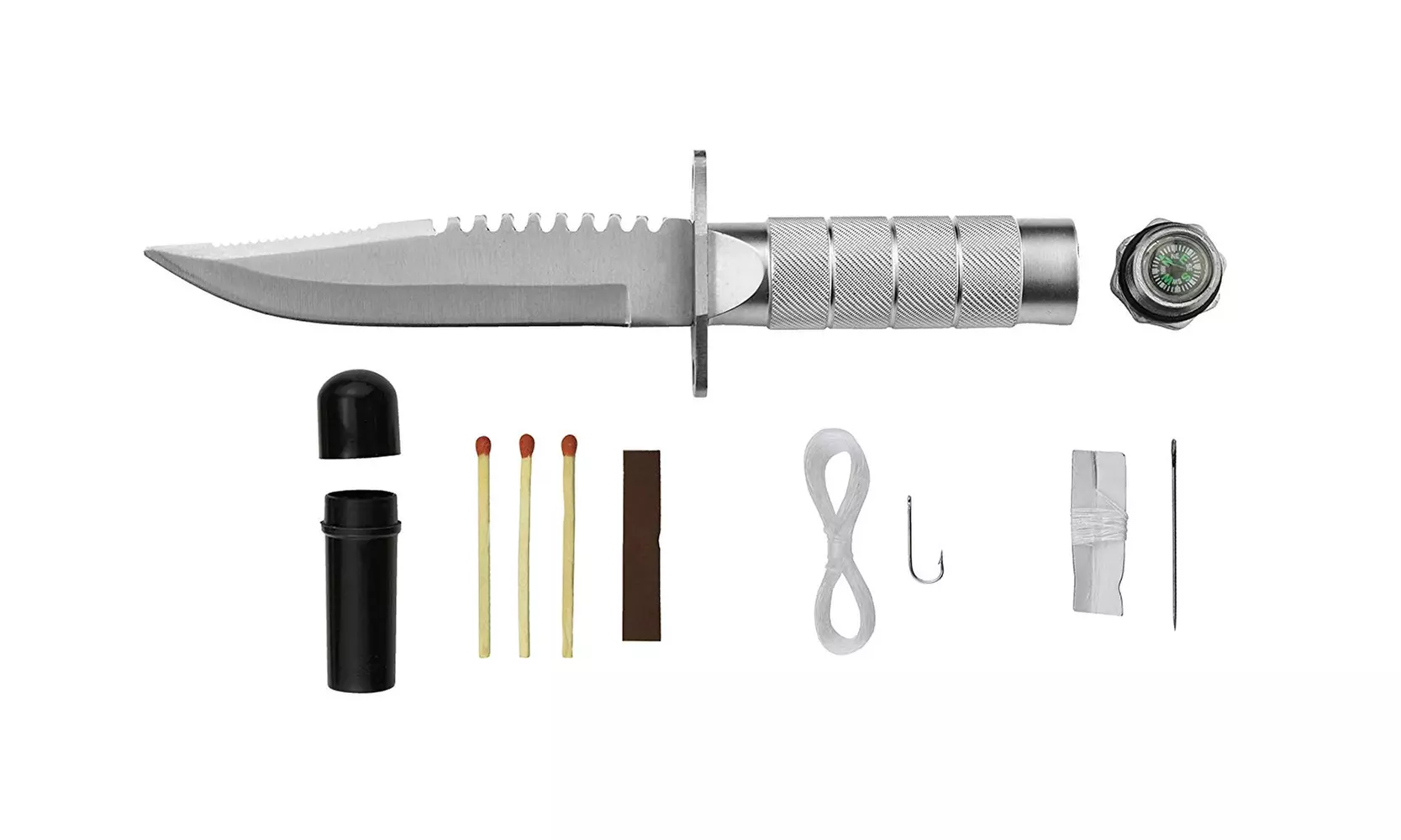 8" Survival Knife with a Compass and Survival Kit in a Nylon Pouch