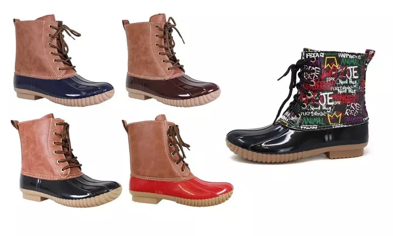 YOKI-DYLAN Women's Lace Up Rain Winter Duck Boot - Primary Image