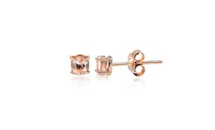 18k Rose Gold over Silver Morganite 3mm Round Stud Earrings