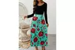 Women General Fashion Dress Long-sleeved High Waist Long Flower Print Dress - Second Medium