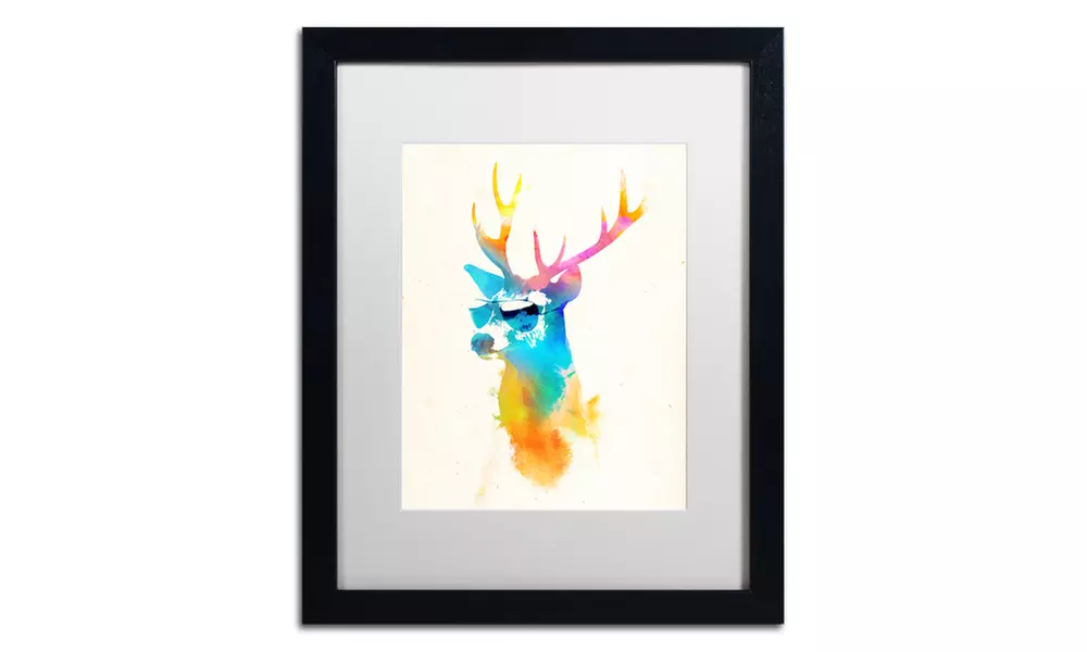 Robert Farkas 'Sunny Stag' Matted Black Framed Art - Second Medium