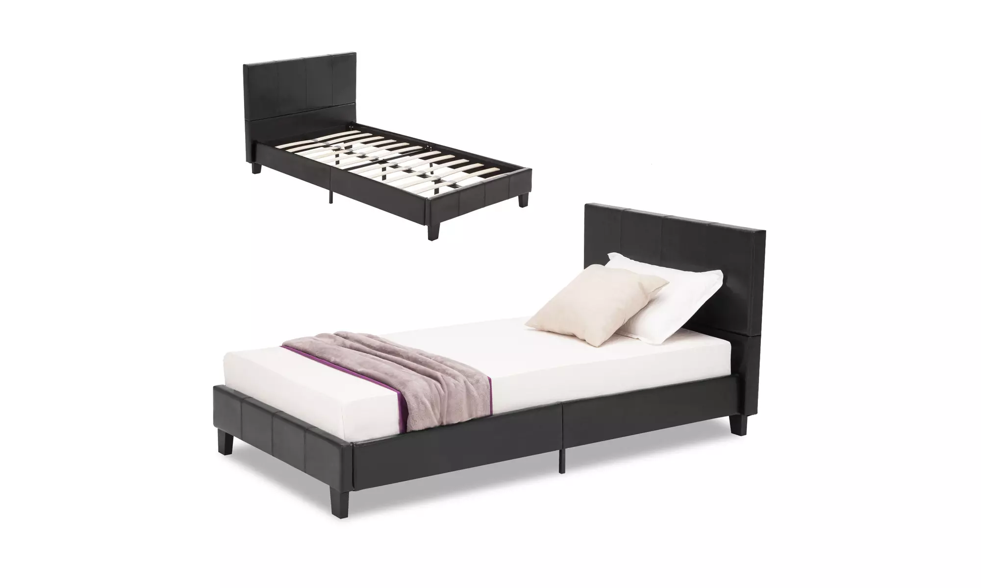 Twin Size Faux Leather Metal Bed Frame Platform Headboard Bedroom Furniture - Primary Image