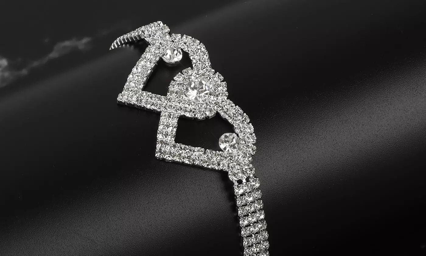 Rhinestone Double Heart Ankle Bracelets Crystal Tennis Anklet Bracelet Jewelry 