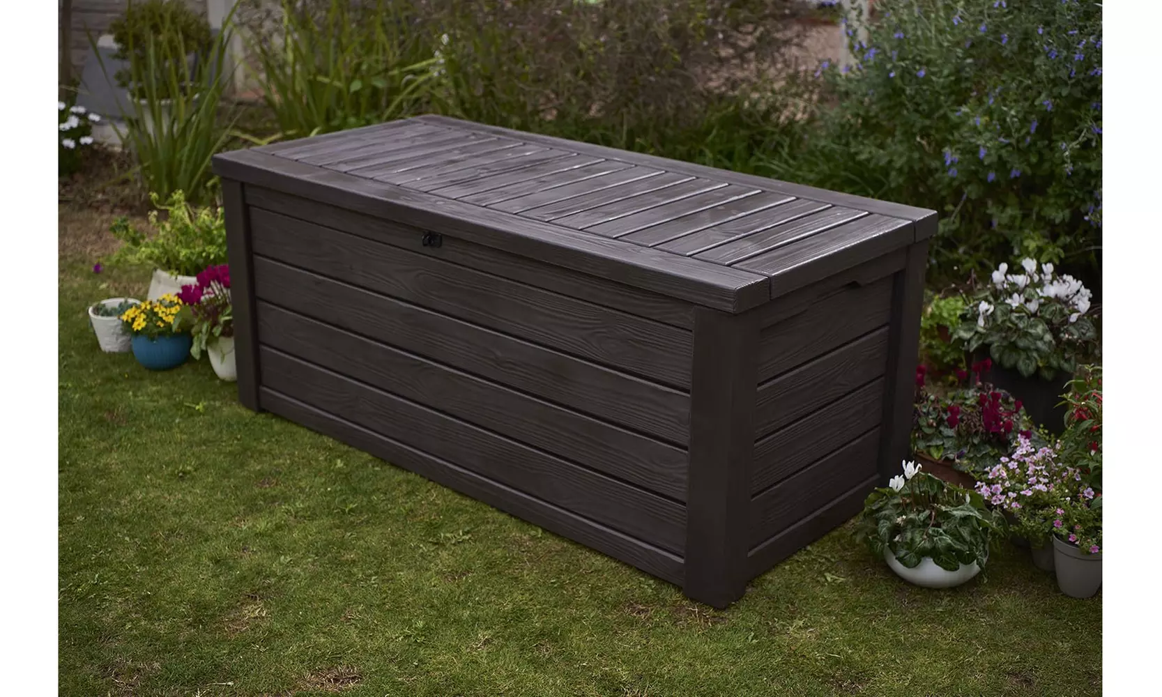 Keter Westwood Deck Storage Container Box Outdoor Patio Garden 150 Gal, Brown - Primary Image