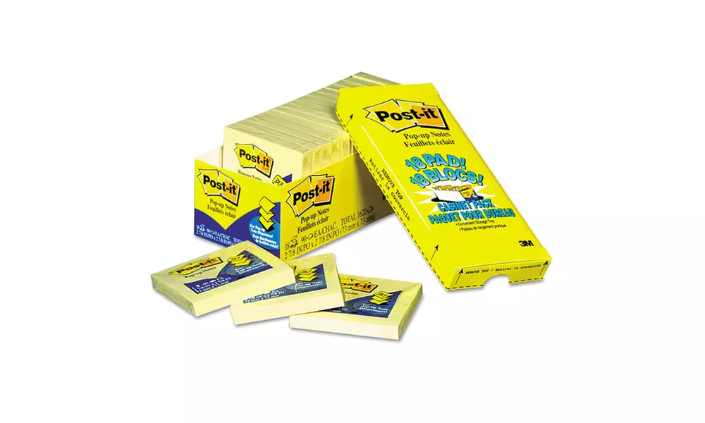Post-it Pop-up Notes Yellow Pop-Up Refill Cabinet Pk, 18 Pk - Primary Image