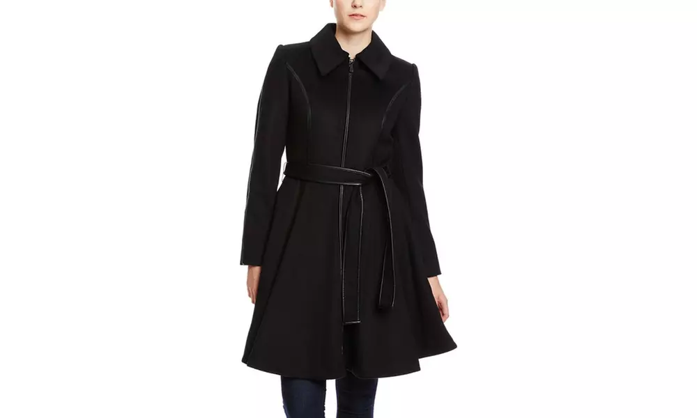 DAWN LEVY NEW YORK Fergie Fit-and-Flare Belted Wool Coat - Primary Image