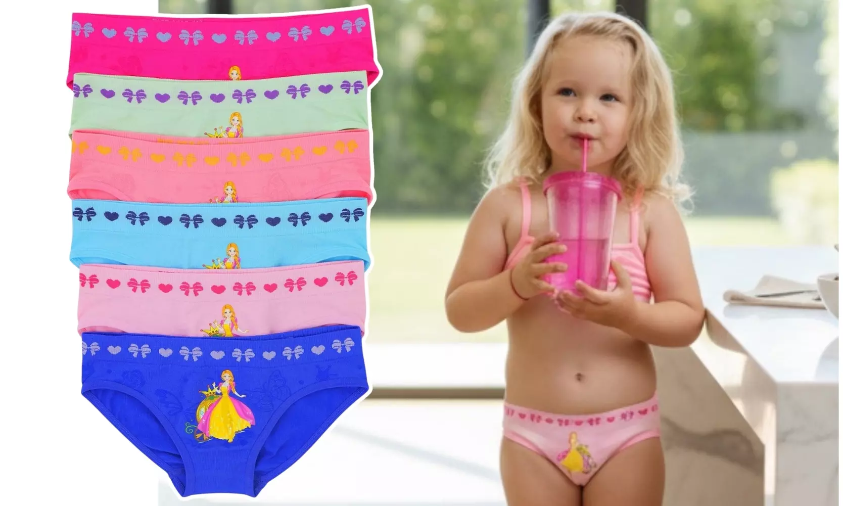 Girl's 6/12 Multi-Pack Of Solid Color Bikini Princess Panty Briefs