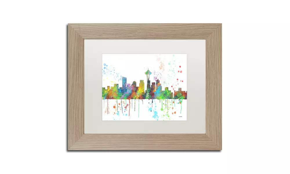 Marlene Watson 'Seattle Washington Skyline Mclr-1' Matted Birch Framed Art - Primary Image