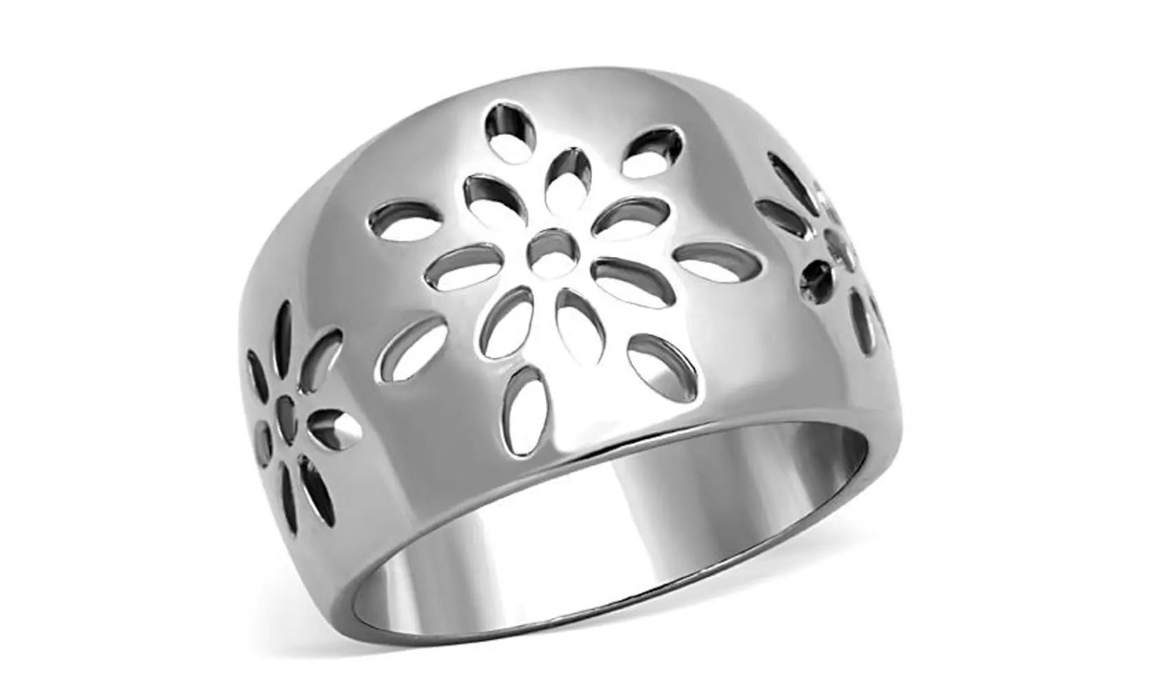 Women's Stainless Steel 316 High Polished Flower Design Fashion Ring 