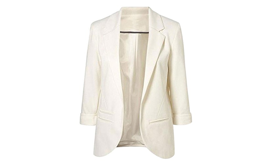 Image 6: Women's Cotton Rolled up Sleeve No-Buckle Blazer Jacket Suits