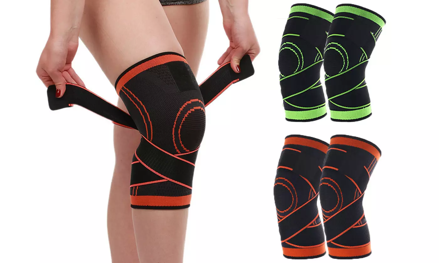 Compression Knee Sleeve with Adjustable Straps Support Braces Nylon Sport Pad - Primary Image