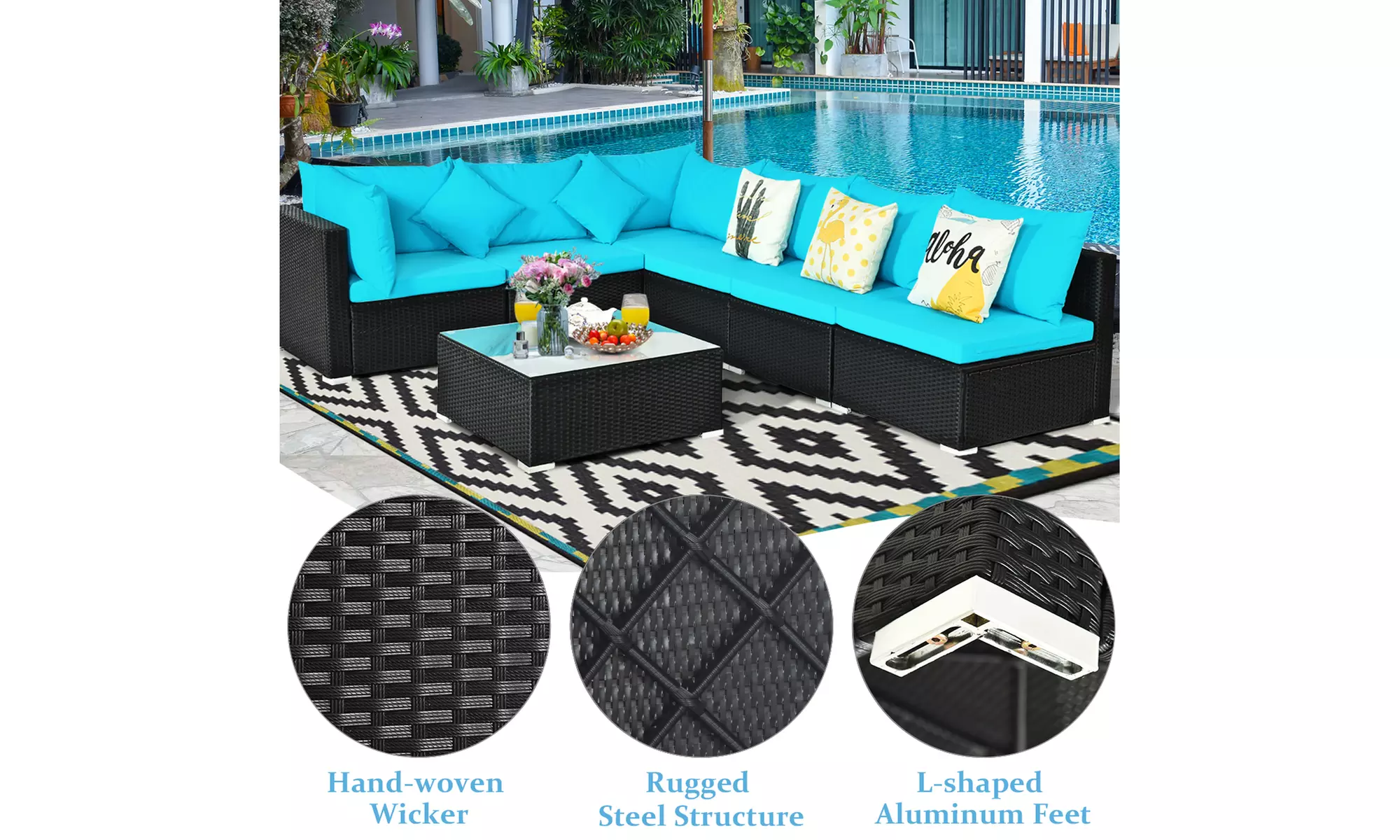 Costway 7PCS Patio Rattan Sofa Set Sectional Conversation Furniture Set Garden