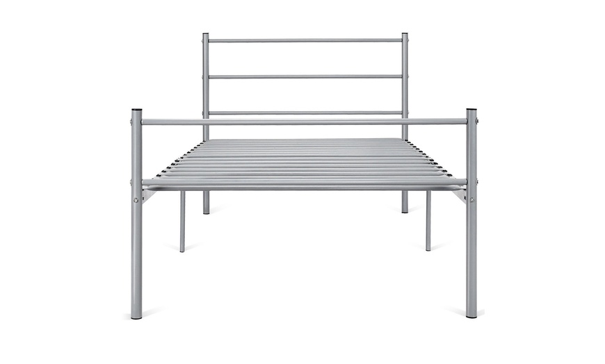 Image 20: Black Twin Size Metal Bed Frame Platform 6 Legs Headboards Furniture