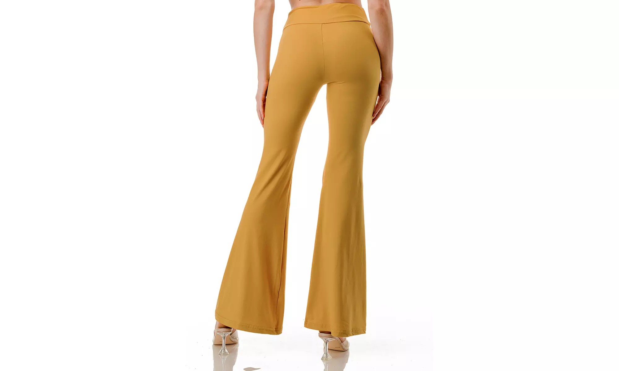Women's High Waist Flare Leg Pants Elastic Tummy Control Yoga Casual Leggings