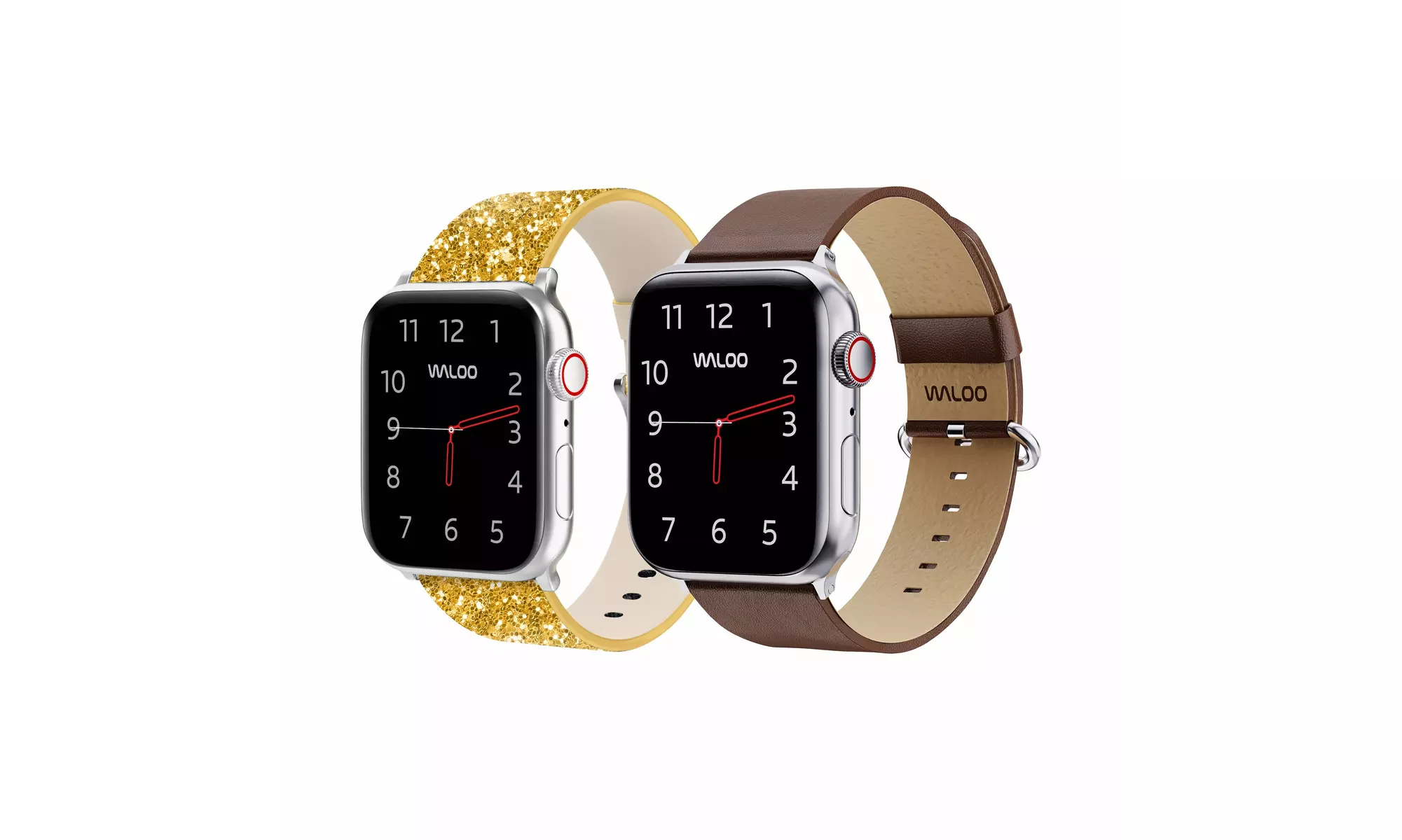 Waloo 2 Pack Leather Bling & Leather Grain Apple Watch Bands