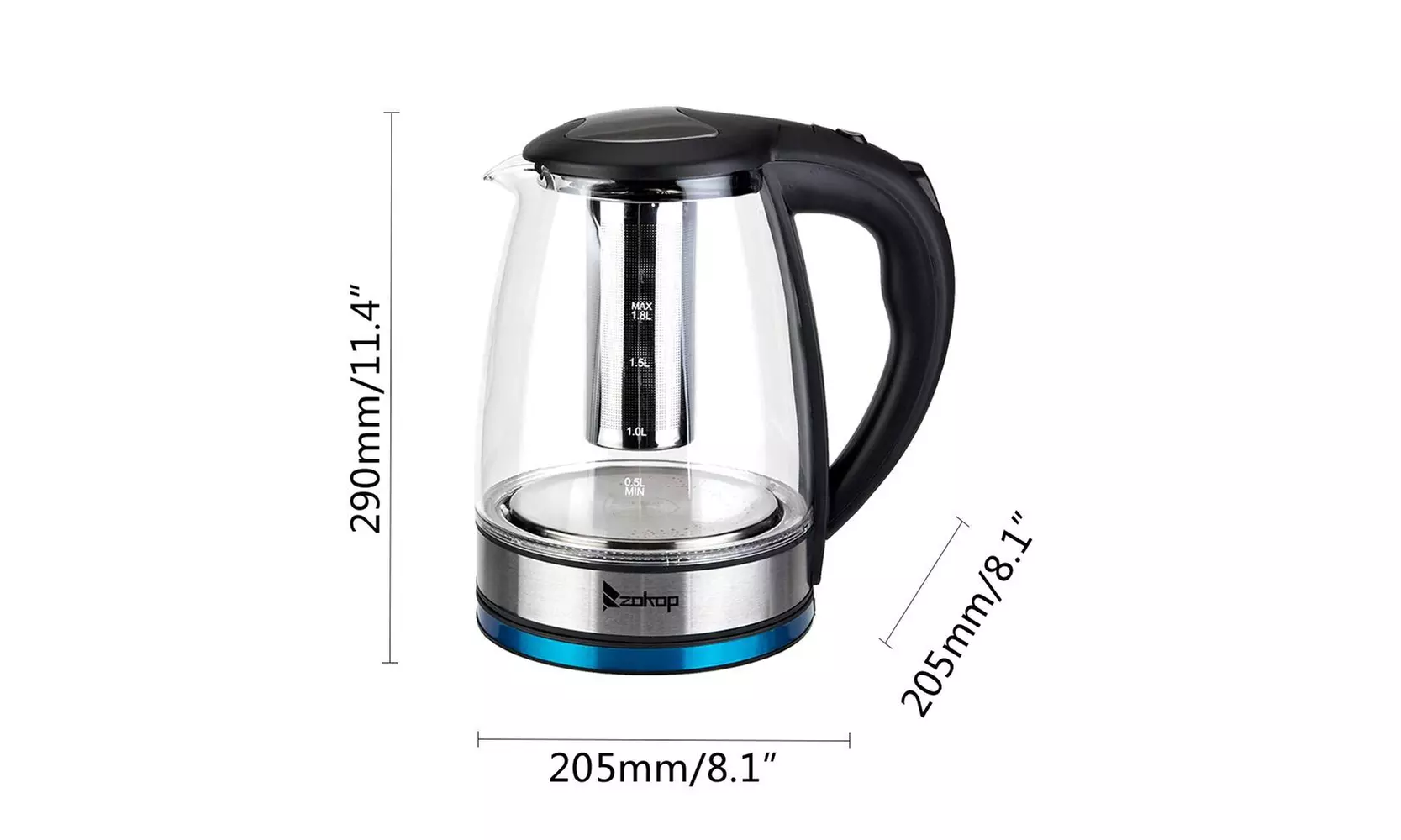 1.8L Electric Kettle Glass Kettle with Removable Tea Infuser