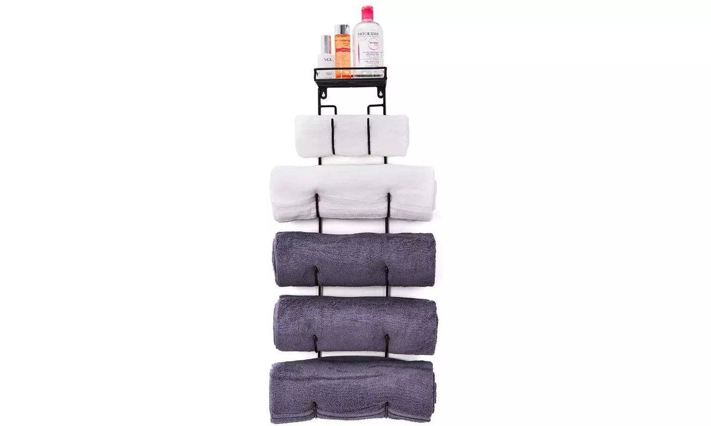 Wall Mount Metal Wine/Towel Rack with Top Shelf  - Primary Image