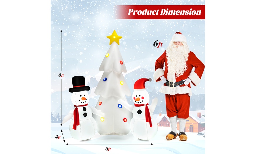 Costway 6FT Christmas Inflatable Double Snowmen Tree Built-in Rotating ...