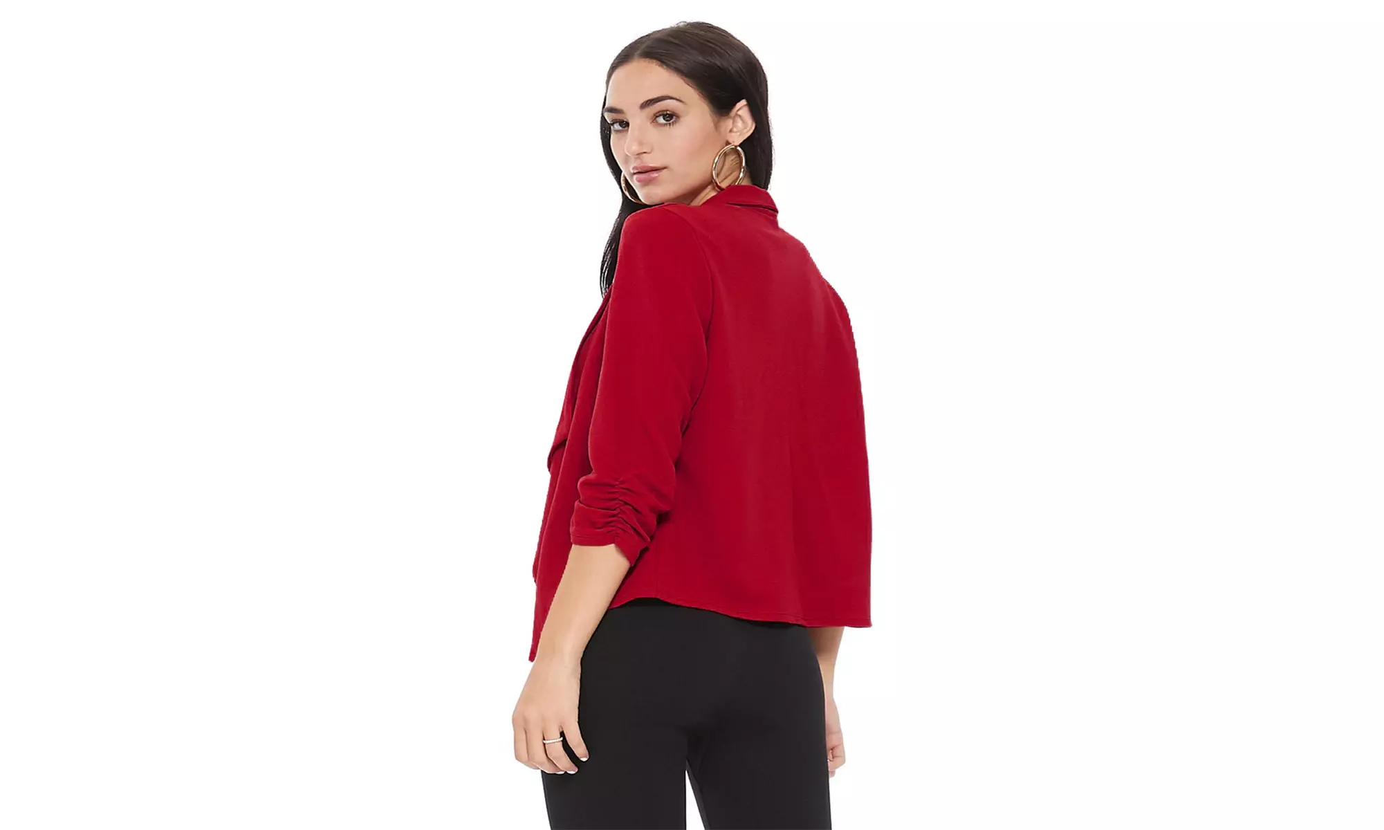 MOA Collection Solid Draped Open Front 3/4 Sleeve Jacket