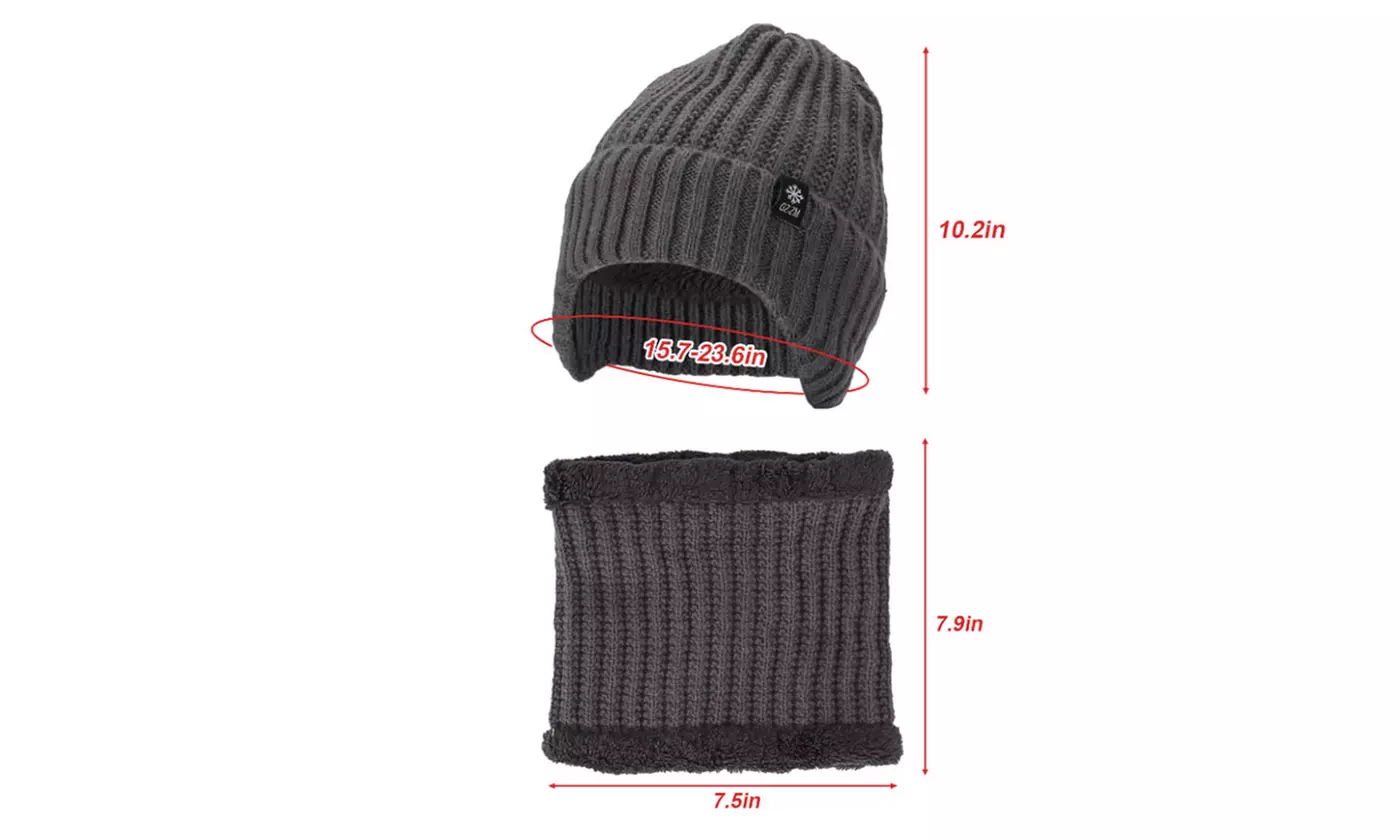 Men's Knit Winter Beanie Hat & Scarf Set 