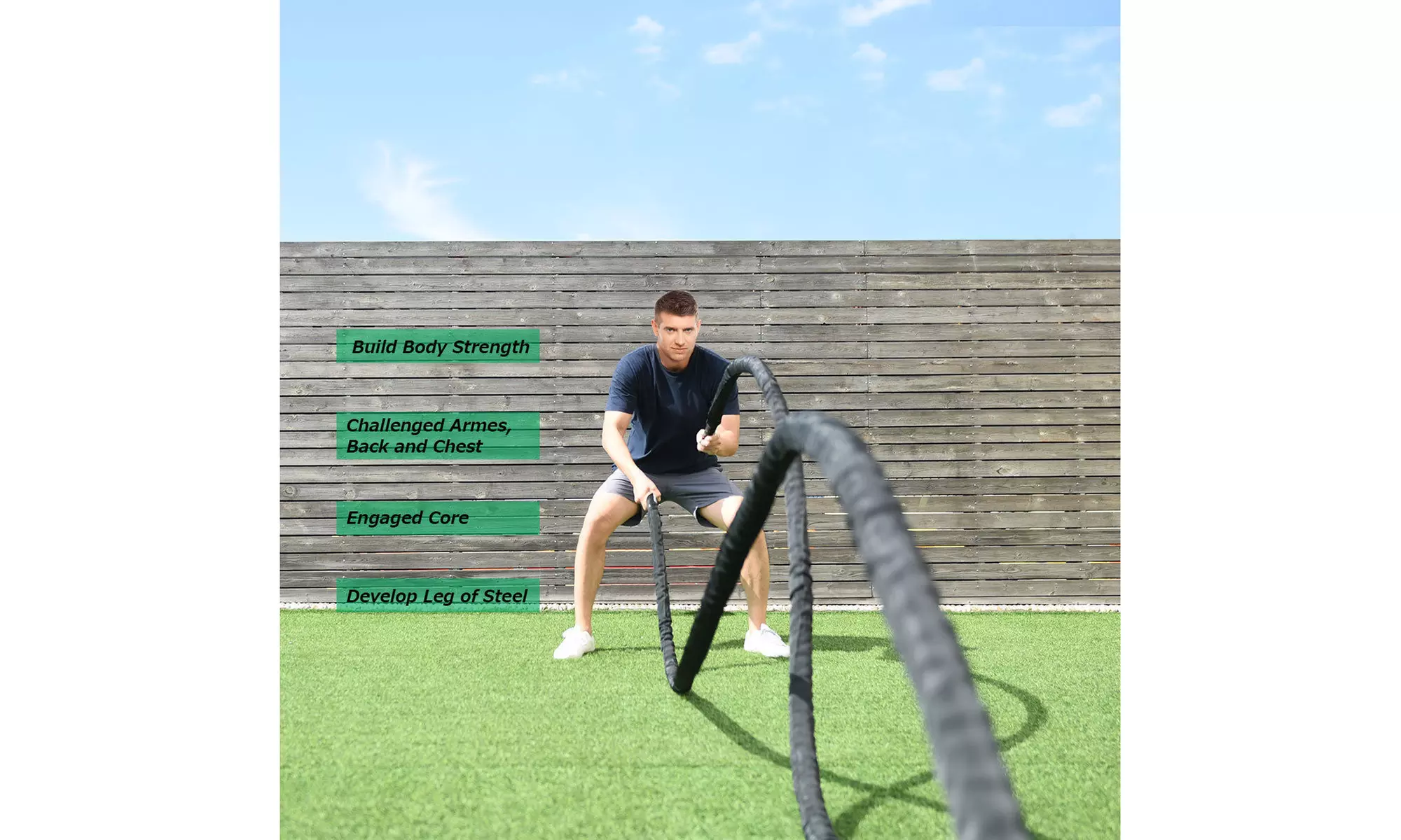 1.5'' Battle Ropes 30/40/50ft Length Poly Dacron Rope Exercise Training Fitness - Primary Image