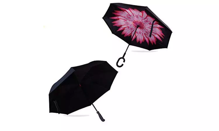Evridwear Reverse Folding Double Layer Umbrella(Pink flower & Black) - Primary Image