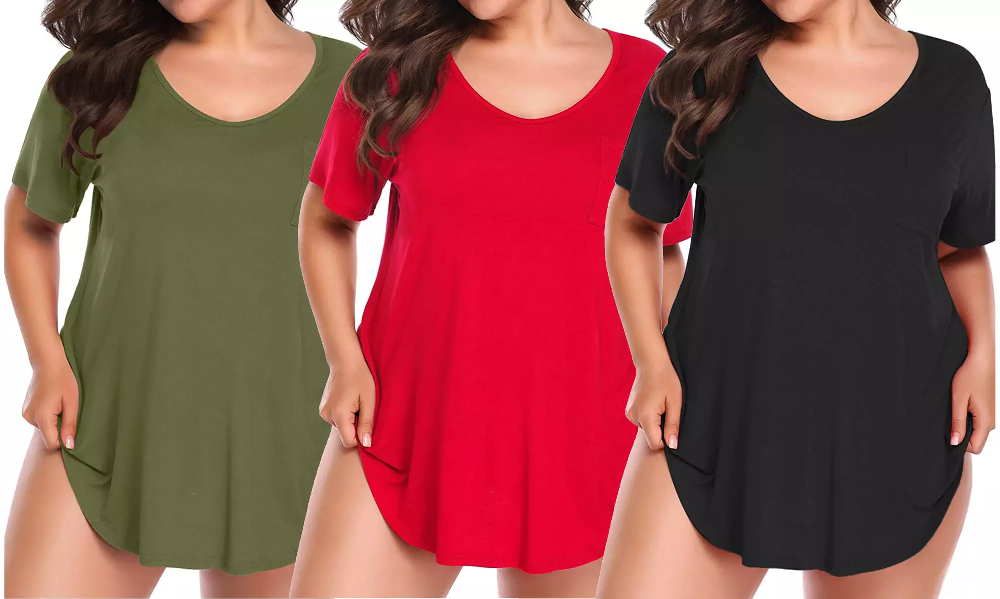Womens Plus Size Shirts Casual V Neck Short Sleeve Tunic Top with Pocket - Primary Image