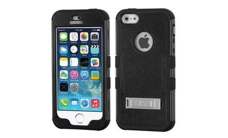 Insten Black Stand Hybrid Hard Case Phone Stand Cover For iPhone 5 5s