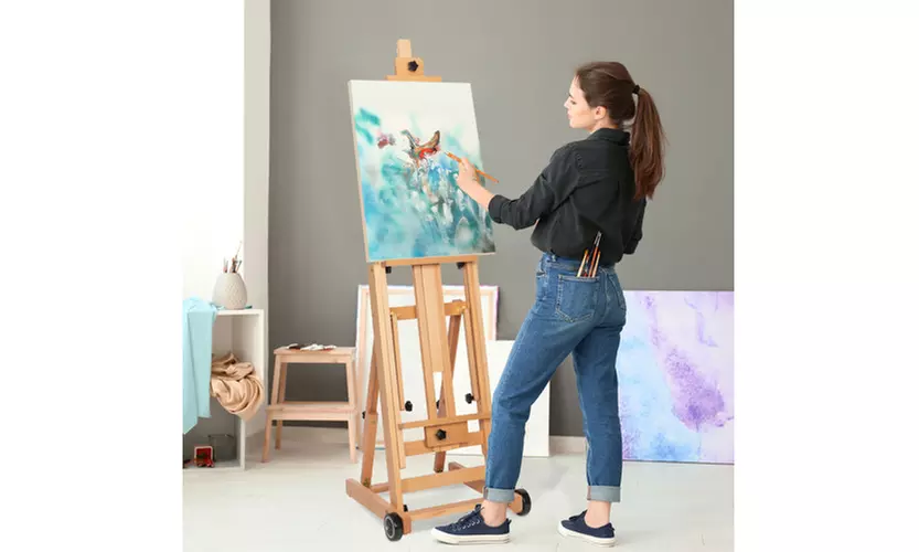 Adjustable Wood H-frame Easel with Wheels for Professional Artist - Image 4