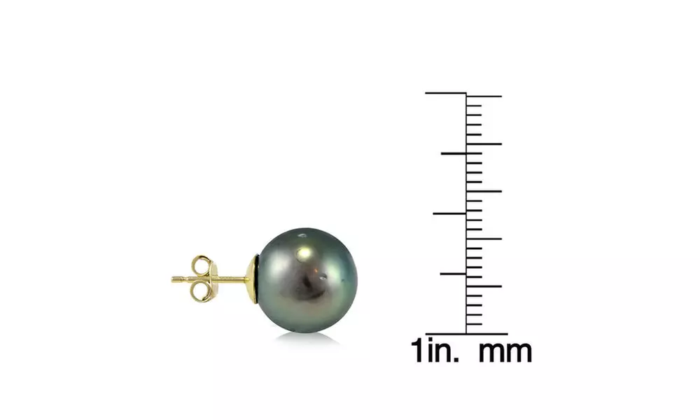 14K Yellow Gold Tahitian Cultured Pearl 11mm Stud Earrings - Second Medium