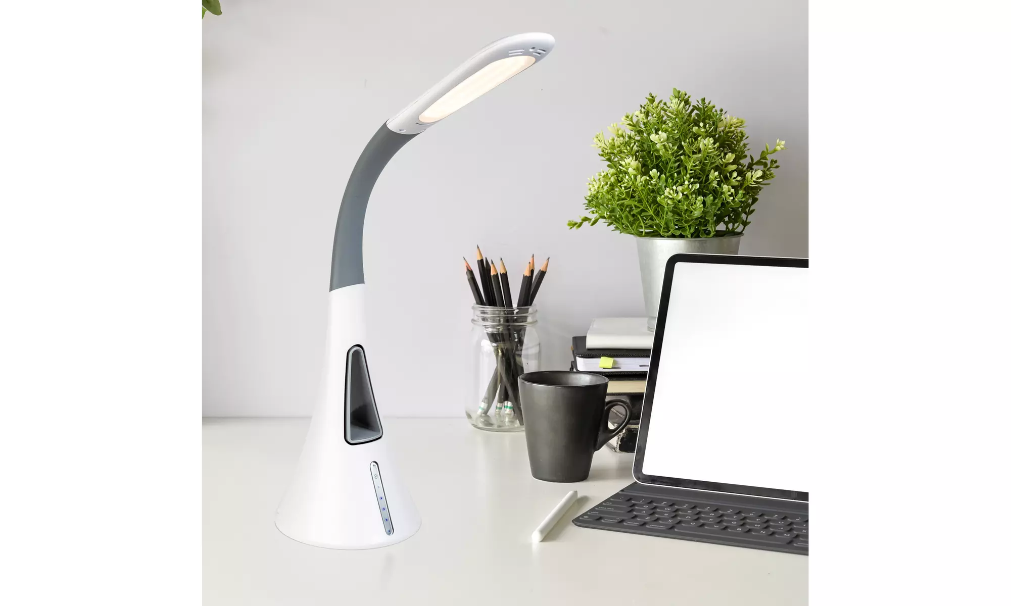 LED Desk Lamp Featuring a Bladeless Fan & Two USB Ports - Primary Image