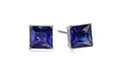 14k White Gold plated 4 Ct Princess Cut Blue Sapphire Stud Earrings