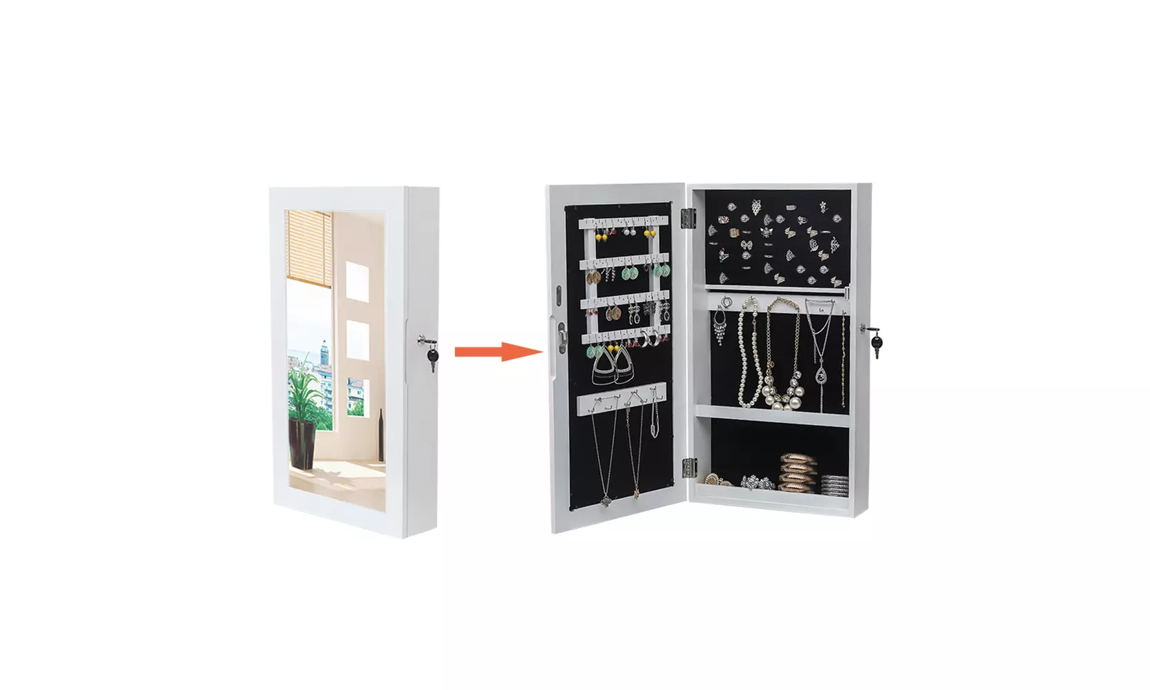 Jewelry Cabinet Armoire with Mirror, Wall-Mounted Space Saving Jewelry Storage  - Second Medium